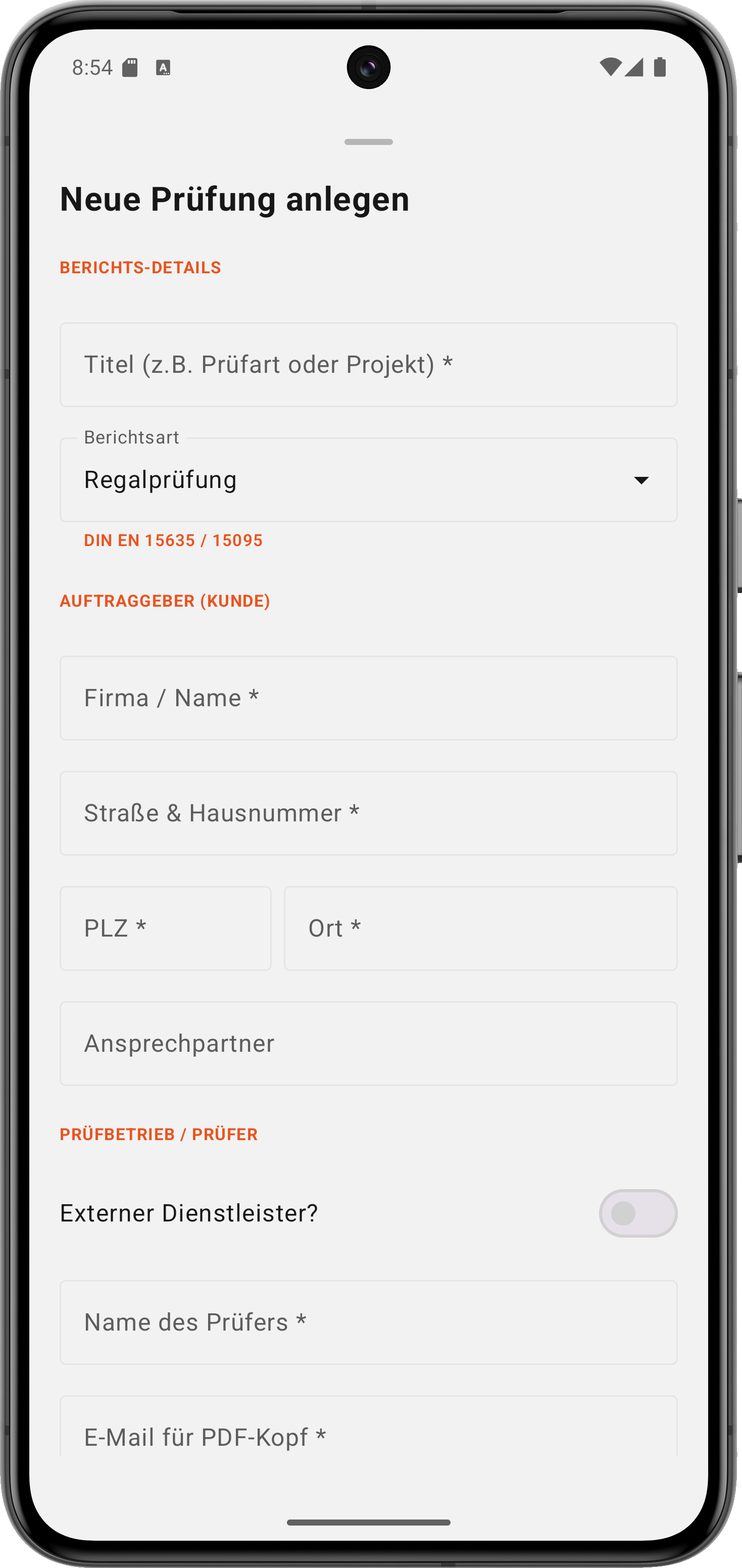 NormPro – Neue Prüfung anlegen