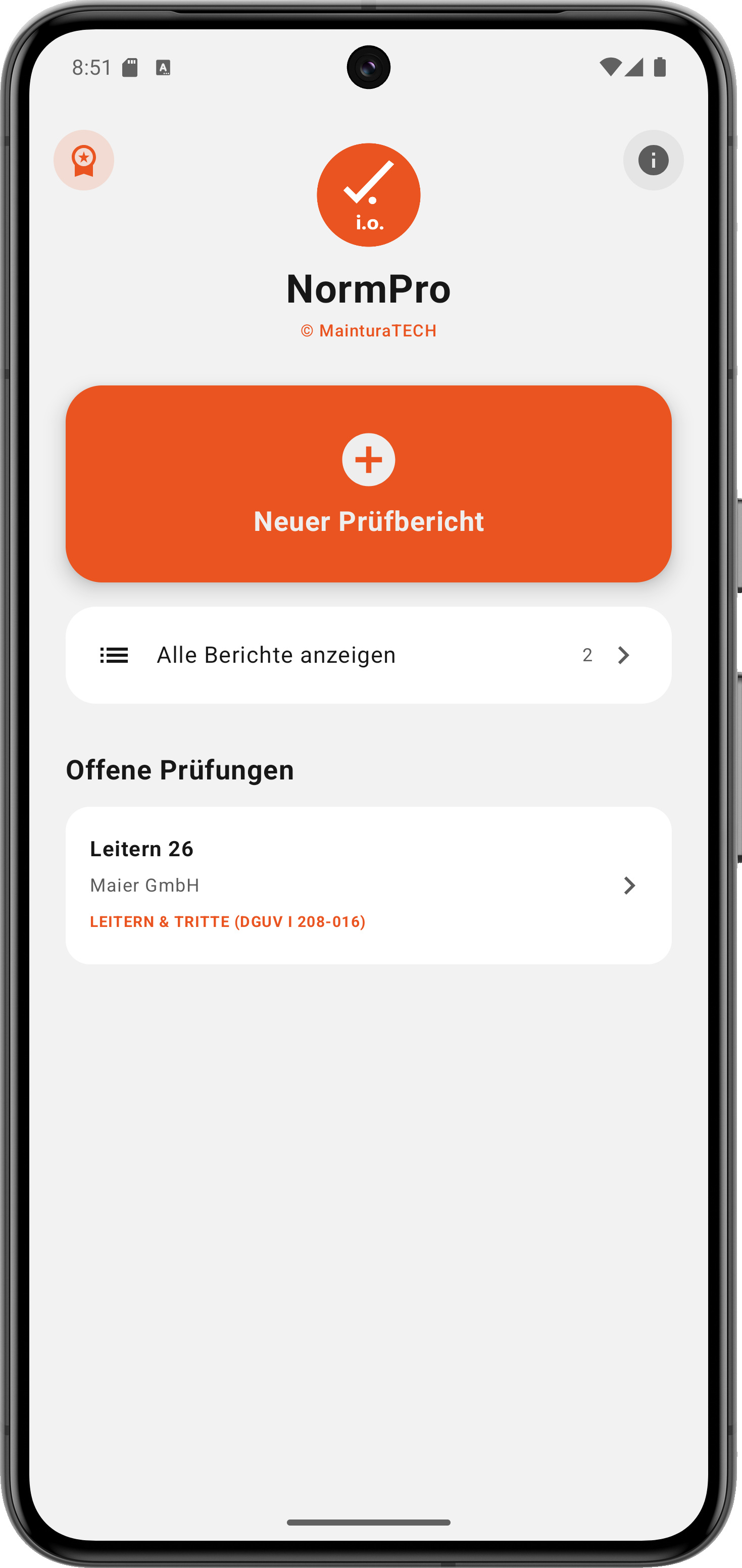 NormPro – Startbildschirm / Dashboard