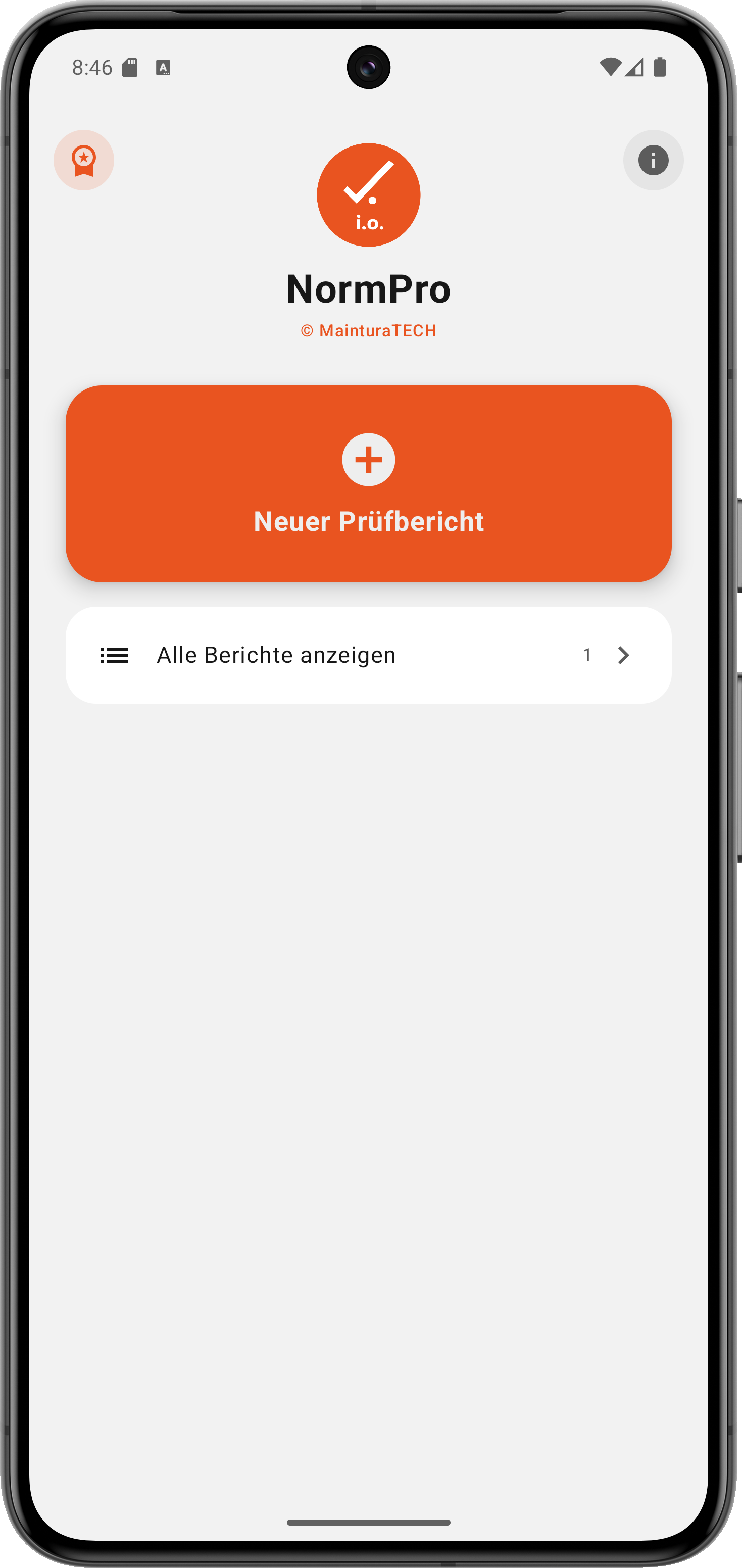 NormPro – Startbildschirm