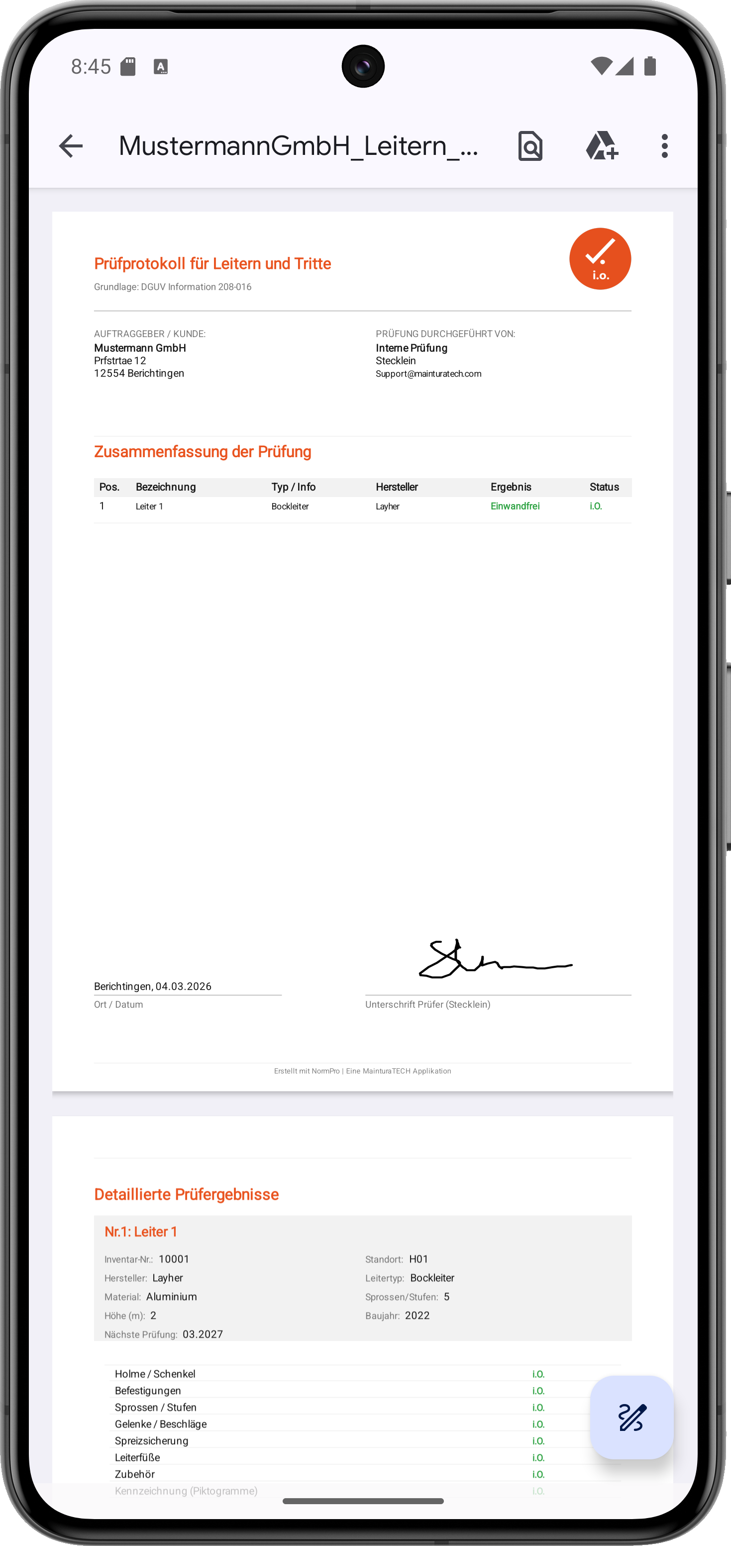 NormPro – Fertiges PDF-Prüfprotokoll